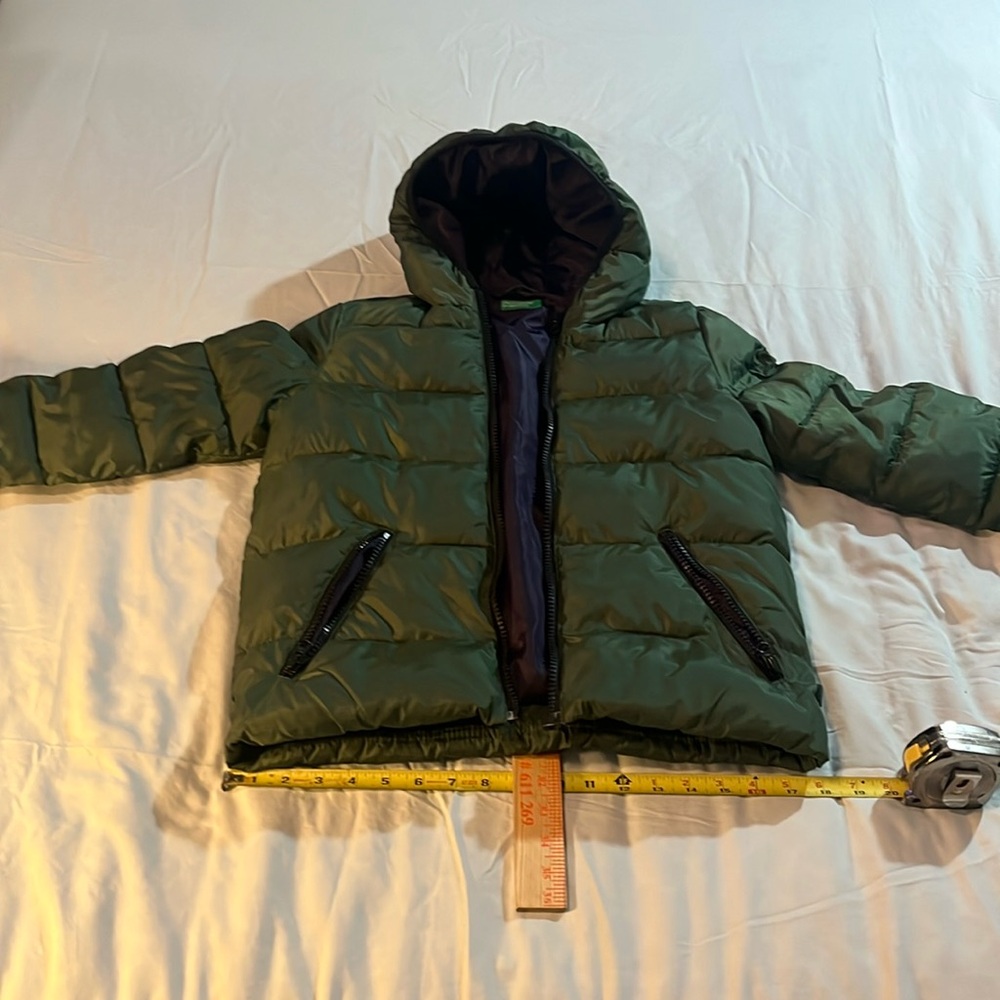 Benetton Boys Hooded Puffer - Green/Purple L (8/9)